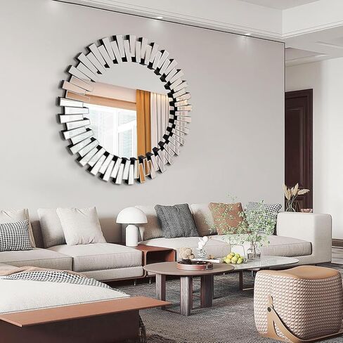 Round Wall Mirrors Decorative, 31.5'' Large Mirrors for Wall, Glass Frame Hanging Circle Mirror for Bedroom, Living Room, Foyer in Saudi Arabia