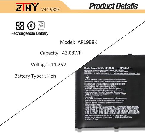 ZTHY AP19B8K AP19B5K استبدال بطارية الكمبيوتر المحمول لشركة أيسر أسباير 3 A315-56 A315-57 A315-57G A315-58 A315-58G A315-59 A315-59G A317-52 A317-53 A317-53G Aspire 5 A514-53 Extensa 15 EX215- 54 EX215-54G in Saudi Arabia