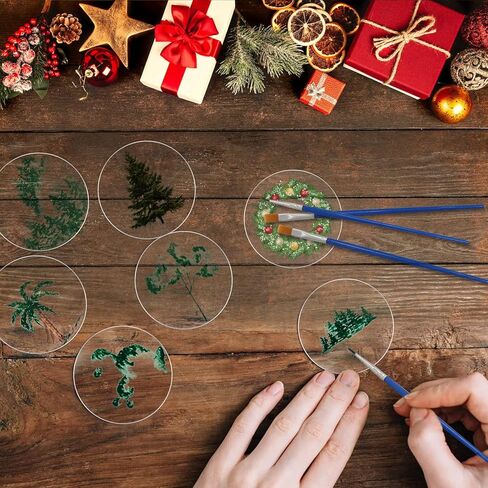 30 قطعة من دوائر الأكريليك الشفافة مقاس 4 بوصات من Daily Treasures مع 4 فرش طلاء، قرص بلاستيكي دائري - ورقة دائرة من الأكريليك الشفاف لإطار الصورة الفنية اللوحة DIY in Kuwait