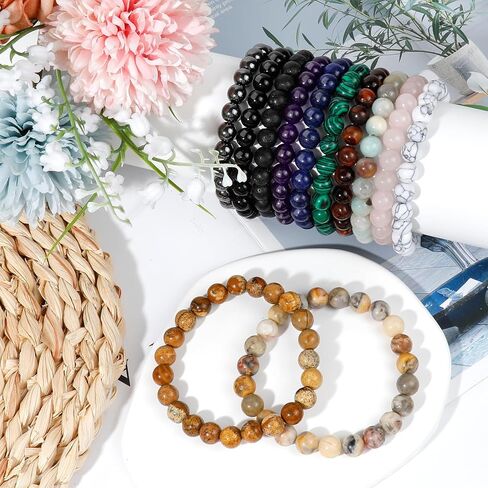 ONESING 2-12 Pcs Chakra Bracelets for Women Rock 7 Chakras Crystals and Healing Stones Bracelets 8mm Crystal Bracelets Yoga Beaded Bracelets for Women Men Essential Oil Diffuser in Kuwait