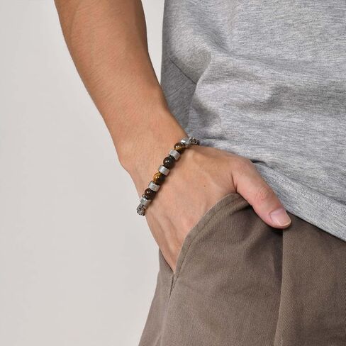 RANKEEF Mens Beaded Bracelets Stainless Steel Bracelet for Men Natural Stone Beaded Bracelet 8MM Beaded Bracelets Mens Wrist Bracelet Men Bead Bracelet Jewellry Gifts for Dad Mens in Saudi Arabia