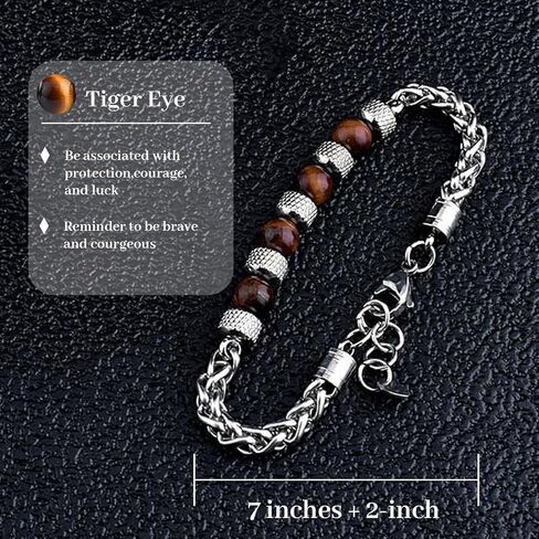 RANKEEF Mens Beaded Bracelets Stainless Steel Bracelet for Men Natural Stone Beaded Bracelet 8MM Beaded Bracelets Mens Wrist Bracelet Men Bead Bracelet Jewellry Gifts for Dad Mens in Saudi Arabia