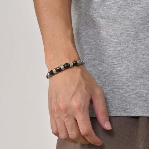 RANKEEF Mens Beaded Bracelets Stainless Steel Bracelet for Men Natural Stone Beaded Bracelet 8MM Beaded Bracelets Mens Wrist Bracelet Men Bead Bracelet Jewellry Gifts for Dad Mens in Saudi Arabia