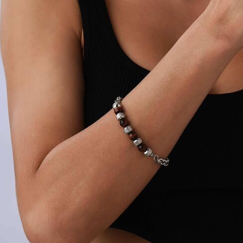 RANKEEF Mens Beaded Bracelets Stainless Steel Bracelet for Men Natural Stone Beaded Bracelet 8MM Beaded Bracelets Mens Wrist Bracelet Men Bead Bracelet Jewellry Gifts for Dad Mens in Saudi Arabia