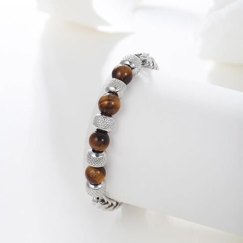 RANKEEF Mens Beaded Bracelets Stainless Steel Bracelet for Men Natural Stone Beaded Bracelet 8MM Beaded Bracelets Mens Wrist Bracelet Men Bead Bracelet Jewellry Gifts for Dad Mens in Saudi Arabia