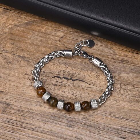 RANKEEF Mens Beaded Bracelets Stainless Steel Bracelet for Men Natural Stone Beaded Bracelet 8MM Beaded Bracelets Mens Wrist Bracelet Men Bead Bracelet Jewellry Gifts for Dad Mens in Saudi Arabia