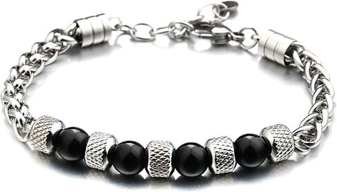RANKEEF Mens Beaded Bracelets Stainless Steel Bracelet for Men Natural Stone Beaded Bracelet 8MM Beaded Bracelets Mens Wrist Bracelet Men Bead Bracelet Jewellry Gifts for Dad Mens in Saudi Arabia