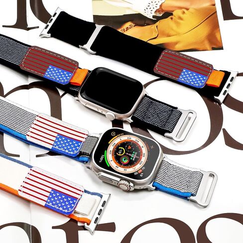 حزام نايلون Trail Loop متوافق مع Apple Watch Ultra/2 Band 49mm 45mm 44mm 42mm، حزام رياضي مرن مضفر ناعم ومتين لسلسلة iWatch 9 8 7 6 5 4 3 2 1 Ultra/2 Men USA Flag in Kuwait