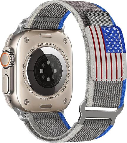 حزام نايلون Trail Loop متوافق مع Apple Watch Ultra/2 Band 49mm 45mm 44mm 42mm، حزام رياضي مرن مضفر ناعم ومتين لسلسلة iWatch 9 8 7 6 5 4 3 2 1 Ultra/2 Men USA Flag in Kuwait