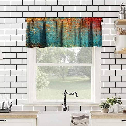 Modern Art Colorful Kitchen Valance Curtain Abstract Background Ink Printing Rod Pocket Valance Window Treatments 1 Panel Short Curtains for Farmhouse Living Room Decor 54 x 18 in in Kuwait