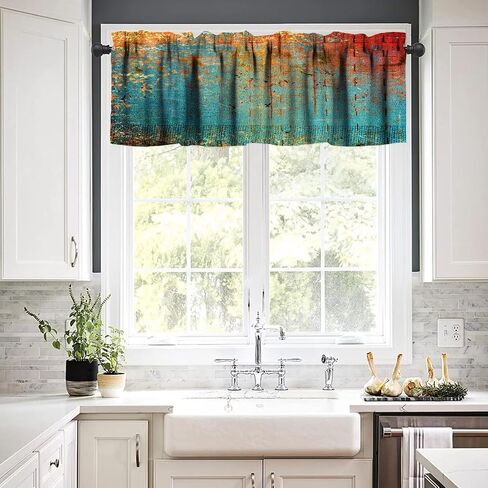 Modern Art Colorful Kitchen Valance Curtain Abstract Background Ink Printing Rod Pocket Valance Window Treatments 1 Panel Short Curtains for Farmhouse Living Room Decor 54 x 18 in in Kuwait