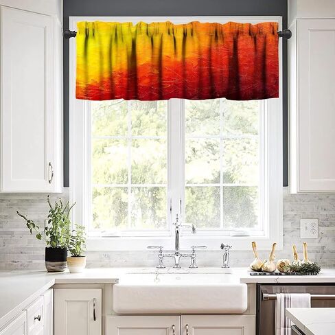 Modern Art Colorful Kitchen Valance Curtain Abstract Background Ink Printing Rod Pocket Valance Window Treatments 1 Panel Short Curtains for Farmhouse Living Room Decor 54 x 18 in in Kuwait
