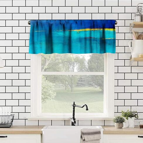 Modern Art Colorful Kitchen Valance Curtain Abstract Background Ink Printing Rod Pocket Valance Window Treatments 1 Panel Short Curtains for Farmhouse Living Room Decor 54 x 18 in in Kuwait