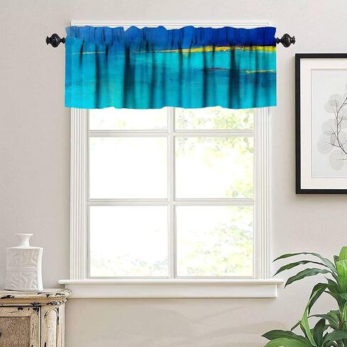 Modern Art Colorful Kitchen Valance Curtain Abstract Background Ink Printing Rod Pocket Valance Window Treatments 1 Panel Short Curtains for Farmhouse Living Room Decor 54 x 18 in in Kuwait
