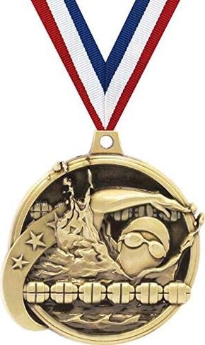 Custom Swim Medals, 2" Gold Swim Medal with Free Neck Ribbon and 4 Lines of Engraving Included in Saudi Arabia