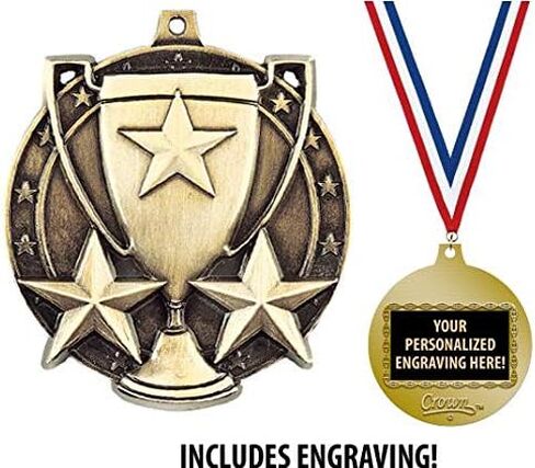 Achievement Medals, 2" Gold Star Cup Recognition Medal Award with Free Custom Engraving Prime in Kuwait