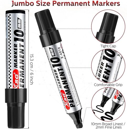 Thenshop 48 Count Jumbo Marking Pens, Quick Drying Permanent Markers with Chisel Tips, Industrial Use on Wood Metal Plastic Stone Glass (Black, 5.91 inches) in Saudi Arabia