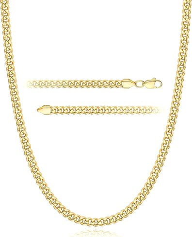 Jewlpire 16-26 Inch Silver Tone/14K Gold Plated Stainless Steel Necklace 4mm Cuban Link Chain for Men Boys Women, Sturdy & Cool Mens Chain Necklace Jewelry Gifts for Men in Saudi Arabia