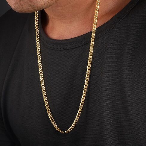 Jewlpire 16-26 Inch Silver Tone/14K Gold Plated Stainless Steel Necklace 4mm Cuban Link Chain for Men Boys Women, Sturdy & Cool Mens Chain Necklace Jewelry Gifts for Men in Saudi Arabia