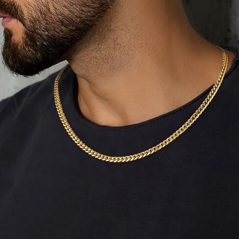 Jewlpire 16-26 Inch Silver Tone/14K Gold Plated Stainless Steel Necklace 4mm Cuban Link Chain for Men Boys Women, Sturdy & Cool Mens Chain Necklace Jewelry Gifts for Men in Saudi Arabia