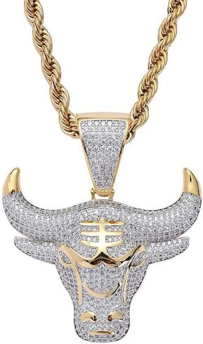 Jewelry Men Hip Hop Iced Out Bling CZ Diamond Vampire Mask & Bull Pendant 18K Gold and Silver Plated with 24 Inch Rope Chain in Saudi Arabia