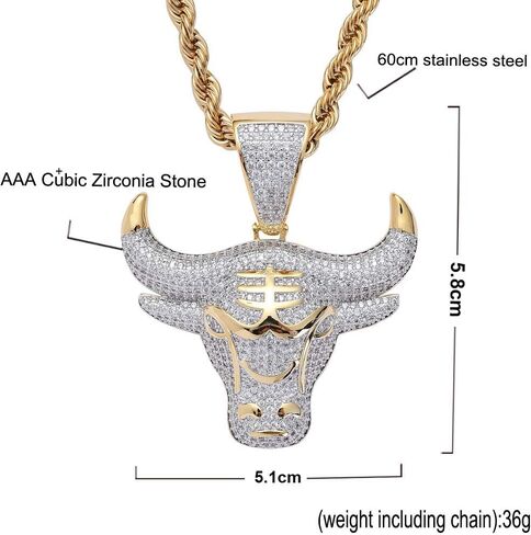 Jewelry Men Hip Hop Iced Out Bling CZ Diamond Vampire Mask & Bull Pendant 18K Gold and Silver Plated with 24 Inch Rope Chain in Saudi Arabia