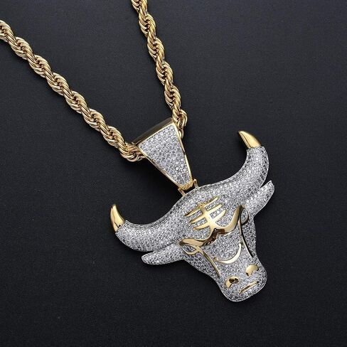 Jewelry Men Hip Hop Iced Out Bling CZ Diamond Vampire Mask & Bull Pendant 18K Gold and Silver Plated with 24 Inch Rope Chain in Saudi Arabia