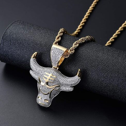 Jewelry Men Hip Hop Iced Out Bling CZ Diamond Vampire Mask & Bull Pendant 18K Gold and Silver Plated with 24 Inch Rope Chain in Saudi Arabia
