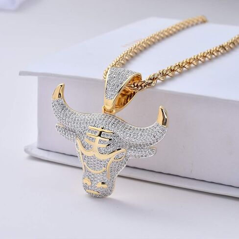 Jewelry Men Hip Hop Iced Out Bling CZ Diamond Vampire Mask & Bull Pendant 18K Gold and Silver Plated with 24 Inch Rope Chain in Saudi Arabia