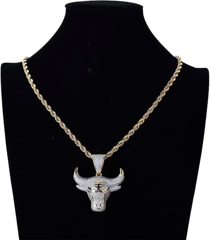 Jewelry Men Hip Hop Iced Out Bling CZ Diamond Vampire Mask & Bull Pendant 18K Gold and Silver Plated with 24 Inch Rope Chain in Saudi Arabia