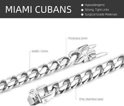 CaptainSteeL Miami Cuban Link Chain Necklace for Men/Women,316L Stainless Steel/Gold Plated 12MM Width 18"/20"/22"/24" Length,Thick Chain for men Hip Hop Jewelry with Gift Box in Saudi Arabia