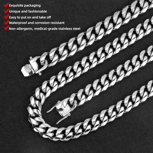 CaptainSteeL Miami Cuban Link Chain Necklace for Men/Women,316L Stainless Steel/Gold Plated 12MM Width 18"/20"/22"/24" Length,Thick Chain for men Hip Hop Jewelry with Gift Box in Saudi Arabia