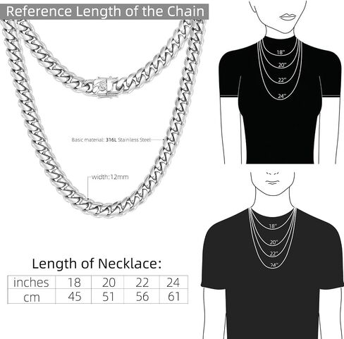 CaptainSteeL Miami Cuban Link Chain Necklace for Men/Women,316L Stainless Steel/Gold Plated 12MM Width 18"/20"/22"/24" Length,Thick Chain for men Hip Hop Jewelry with Gift Box in Saudi Arabia