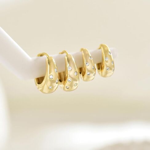 14K Gold Plated Lightweight Chunky Hoop Earrings Set for Women | 2pair Set Earrings Polished Small Huggie Earrings in Saudi Arabia