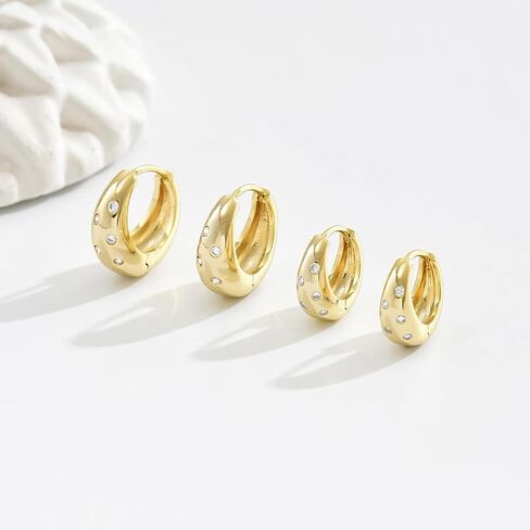 14K Gold Plated Lightweight Chunky Hoop Earrings Set for Women | 2pair Set Earrings Polished Small Huggie Earrings in Saudi Arabia