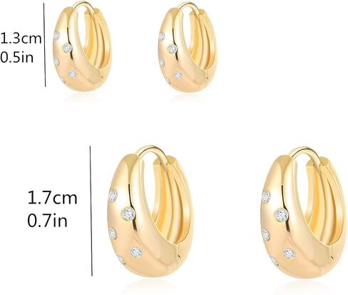 14K Gold Plated Lightweight Chunky Hoop Earrings Set for Women | 2pair Set Earrings Polished Small Huggie Earrings in Saudi Arabia