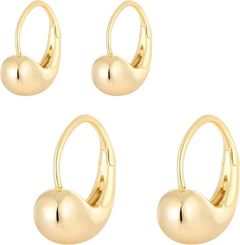 14K Gold Plated Lightweight Chunky Hoop Earrings Set for Women | 2pair Set Earrings Polished Small Huggie Earrings in Saudi Arabia