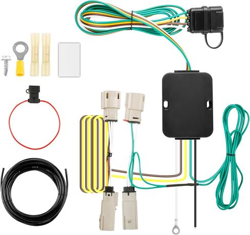 مجموعة أدوات ربط الأسلاك للمقطورة ذات 4 اتجاهات 56471 متوافقة مع Ford Bronco 2021 2022 2023 قابس موصل مقطورة مسطح 4 دبابيس (بدون مصابيح خلفية LED)، أسود in Kuwait