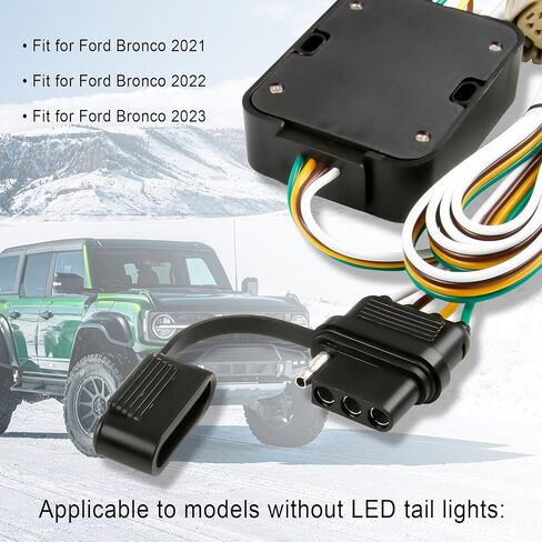 مجموعة أدوات ربط الأسلاك للمقطورة ذات 4 اتجاهات 56471 متوافقة مع Ford Bronco 2021 2022 2023 قابس موصل مقطورة مسطح 4 دبابيس (بدون مصابيح خلفية LED)، أسود in Kuwait