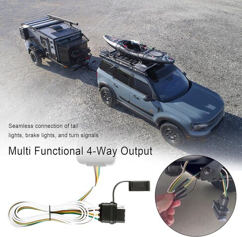 مجموعة أدوات ربط الأسلاك للمقطورة ذات 4 اتجاهات 56471 متوافقة مع Ford Bronco 2021 2022 2023 قابس موصل مقطورة مسطح 4 دبابيس (بدون مصابيح خلفية LED)، أسود in Kuwait