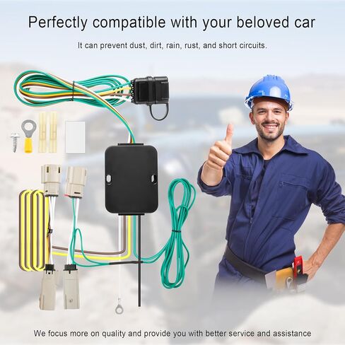 مجموعة أدوات ربط الأسلاك للمقطورة ذات 4 اتجاهات 56471 متوافقة مع Ford Bronco 2021 2022 2023 قابس موصل مقطورة مسطح 4 دبابيس (بدون مصابيح خلفية LED)، أسود in Kuwait