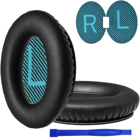 Replacement EarPads Cushions for Bose QuietComfort QC25, Compatible with QC2 QC15 QC35 QC45 QCSE SoundLink/SoundTrue Around-Ear II AE2, Faux Leather (QC25-Blue+Black-FauxLeather) in Saudi Arabia