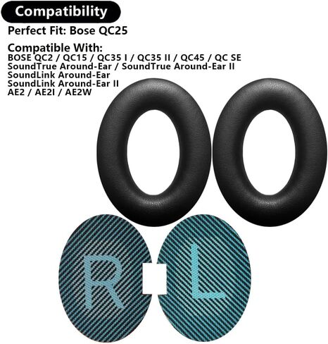 Replacement EarPads Cushions for Bose QuietComfort QC25, Compatible with QC2 QC15 QC35 QC45 QCSE SoundLink/SoundTrue Around-Ear II AE2, Faux Leather (QC25-Blue+Black-FauxLeather) in Saudi Arabia