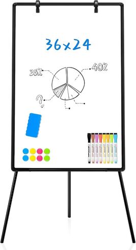 White Board with Stands 36" x 24" Whiteboard Easel Standing Magnetic Dry Erase Board Portable Tripod Height Adjustable Easel for Office School Home 8 Markers 8 Magnets 1 Eraser, Sliver in Saudi Arabia