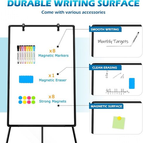 White Board with Stands 36" x 24" Whiteboard Easel Standing Magnetic Dry Erase Board Portable Tripod Height Adjustable Easel for Office School Home 8 Markers 8 Magnets 1 Eraser, Sliver in Saudi Arabia