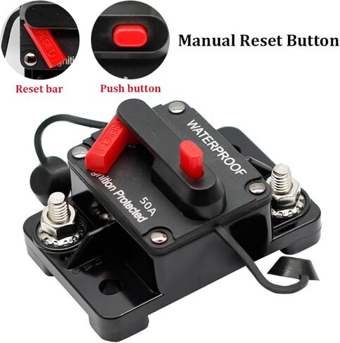 60Amp Circuit Breaker for Boat Trolling Motor Marine ATV Trailer Vehicles Stereo Audio Electronic Battery Solar System Inline Fuse with Manual Reset Switch Waterproof, 12V- 42V DC in Saudi Arabia