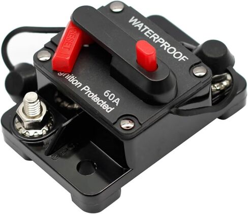 60Amp Circuit Breaker for Boat Trolling Motor Marine ATV Trailer Vehicles Stereo Audio Electronic Battery Solar System Inline Fuse with Manual Reset Switch Waterproof, 12V- 42V DC in Saudi Arabia