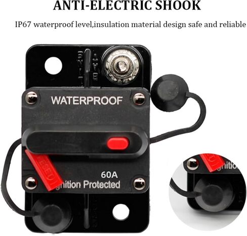 60Amp Circuit Breaker for Boat Trolling Motor Marine ATV Trailer Vehicles Stereo Audio Electronic Battery Solar System Inline Fuse with Manual Reset Switch Waterproof, 12V- 42V DC in Saudi Arabia