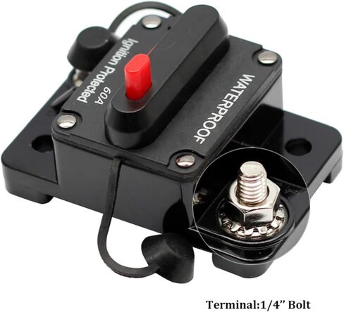 60Amp Circuit Breaker for Boat Trolling Motor Marine ATV Trailer Vehicles Stereo Audio Electronic Battery Solar System Inline Fuse with Manual Reset Switch Waterproof, 12V- 42V DC in Saudi Arabia