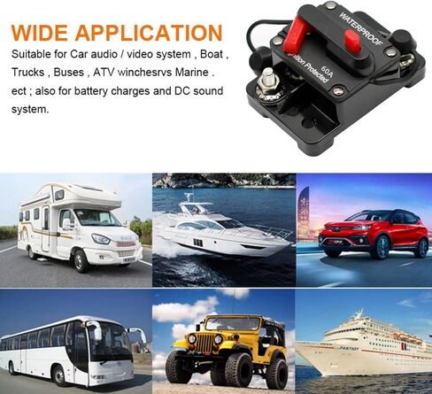 60Amp Circuit Breaker for Boat Trolling Motor Marine ATV Trailer Vehicles Stereo Audio Electronic Battery Solar System Inline Fuse with Manual Reset Switch Waterproof, 12V- 42V DC in Saudi Arabia